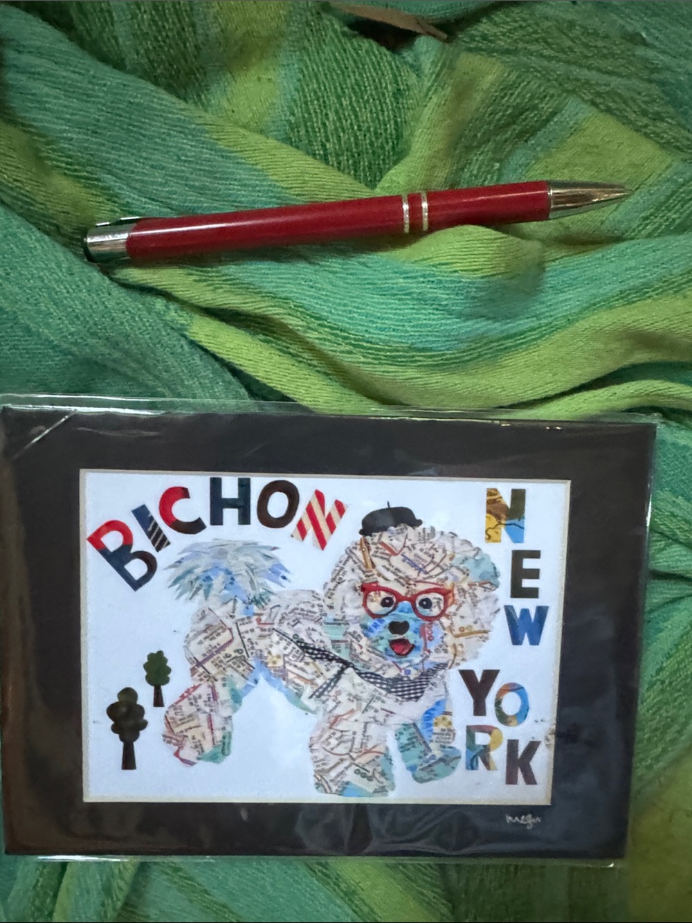 Bichon Frise New York Collage Art Print - Red & Blue Accents